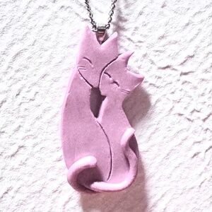 Pink Cats Hugging Necklace, Love Cats